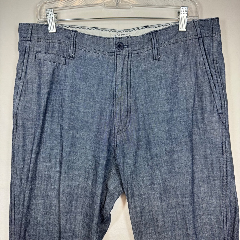 Nautica Mens Blue Chambray Pants Casual Lightweight Size 33x32